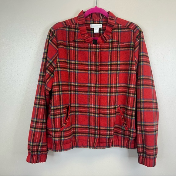 Christopher & Banks Jackets & Blazers - Christopher & Banks Red Plaid Bomber Jacket Womens L Preppy Classic Holiday